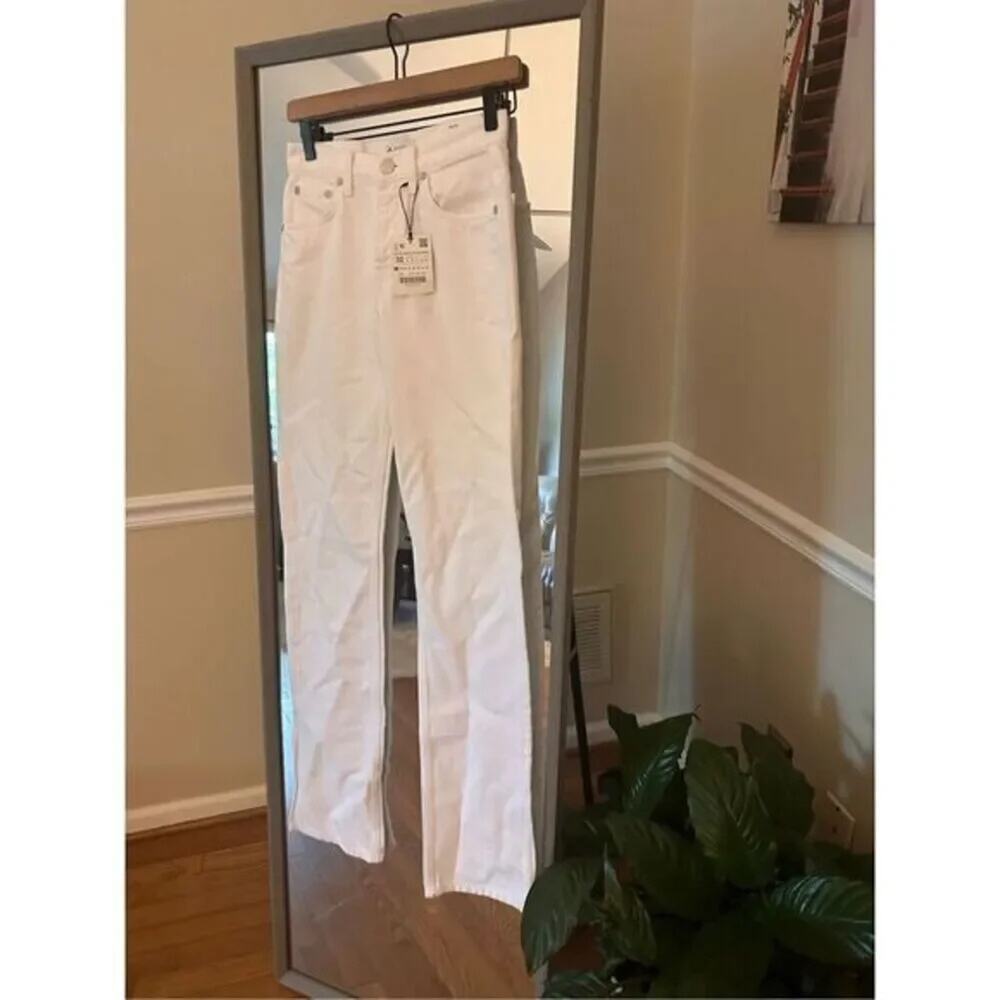 Zara Blue Split Straight Mid Rise Full Length Size 00 NWT